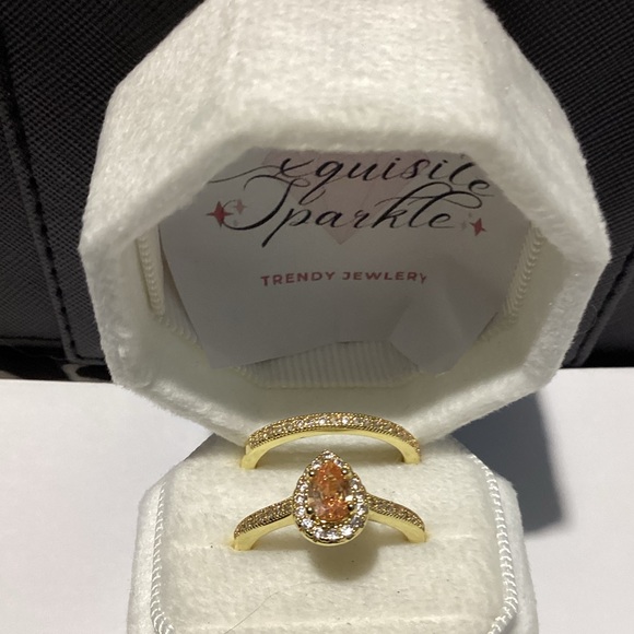 💋Beautiful 10k Gold Vermeil Pear Cut WaterDrop Morganite Cz Diamond Halo  Set - Picture 12 of 16